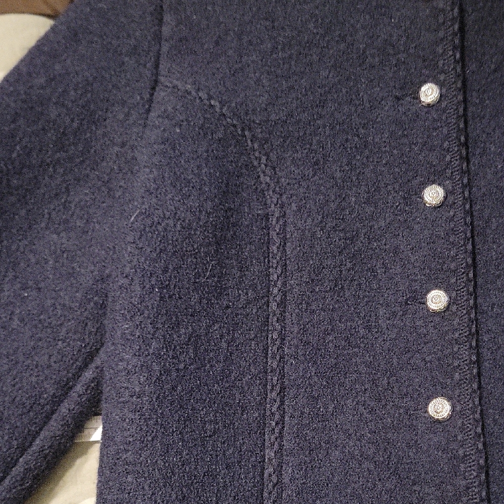 Vintage Lands End Midnight Navy Blue Wool Lady Jacket Cardigan - M - Picture 5 of 10
